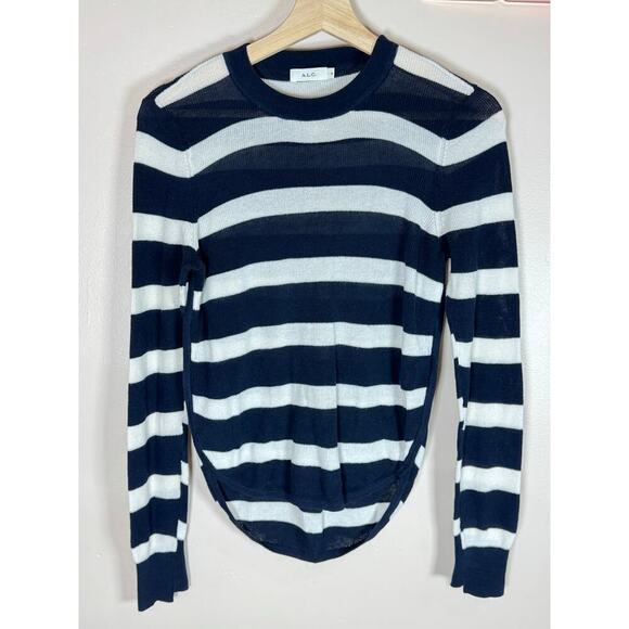 A.L.C. Womens Striped Sweater Small 100% Cotton Navy White Nautical Preppy - Picture 1 of 8
